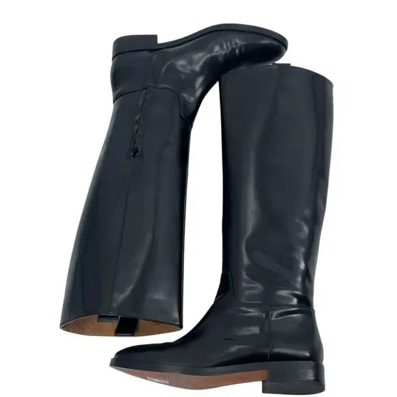 Madewell The Adalai Knee-High Classic Boots Shiny Leather Black Size 8.5 NWOB